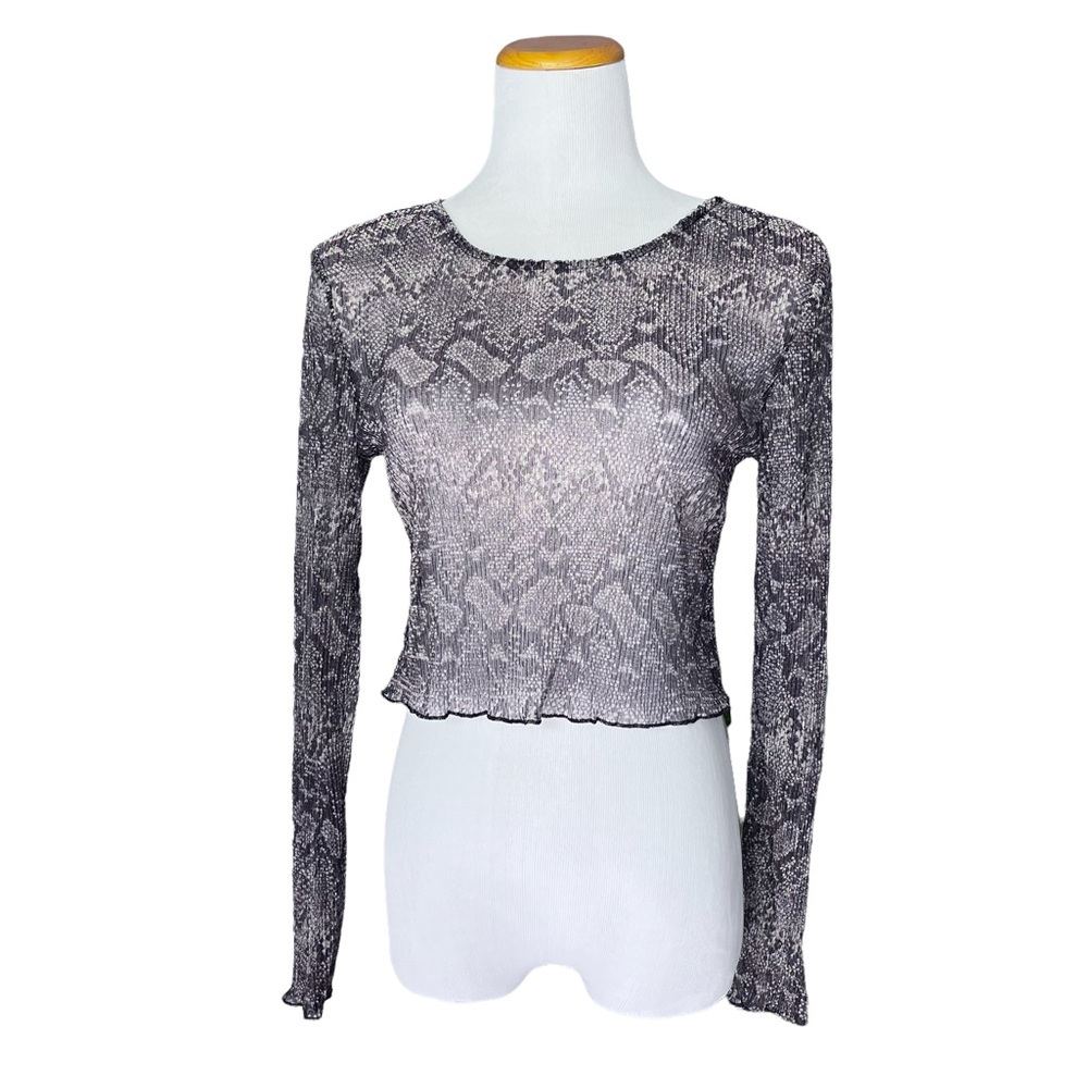 NWT Blashe Sheer Snakeskin Long Sleeve Crop Top Small